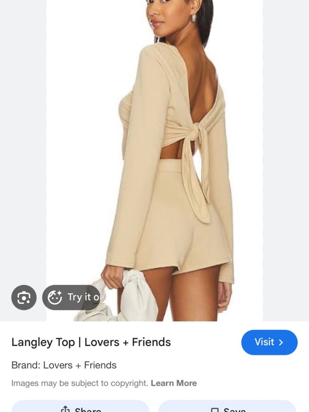 Lovers + Friends Beige Open-Back Tie Crop Top